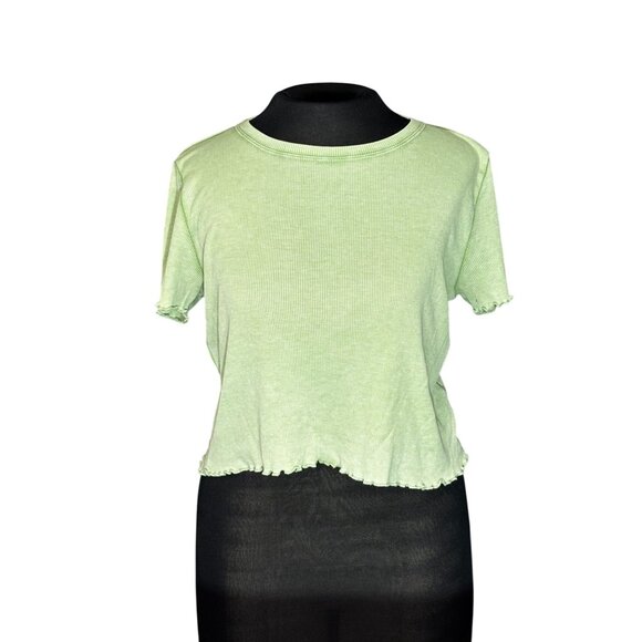 Aerie Ribbed Lettuce Hem Crop Top In Light Green Size S/P Casual Fit - Picture 1 of 8